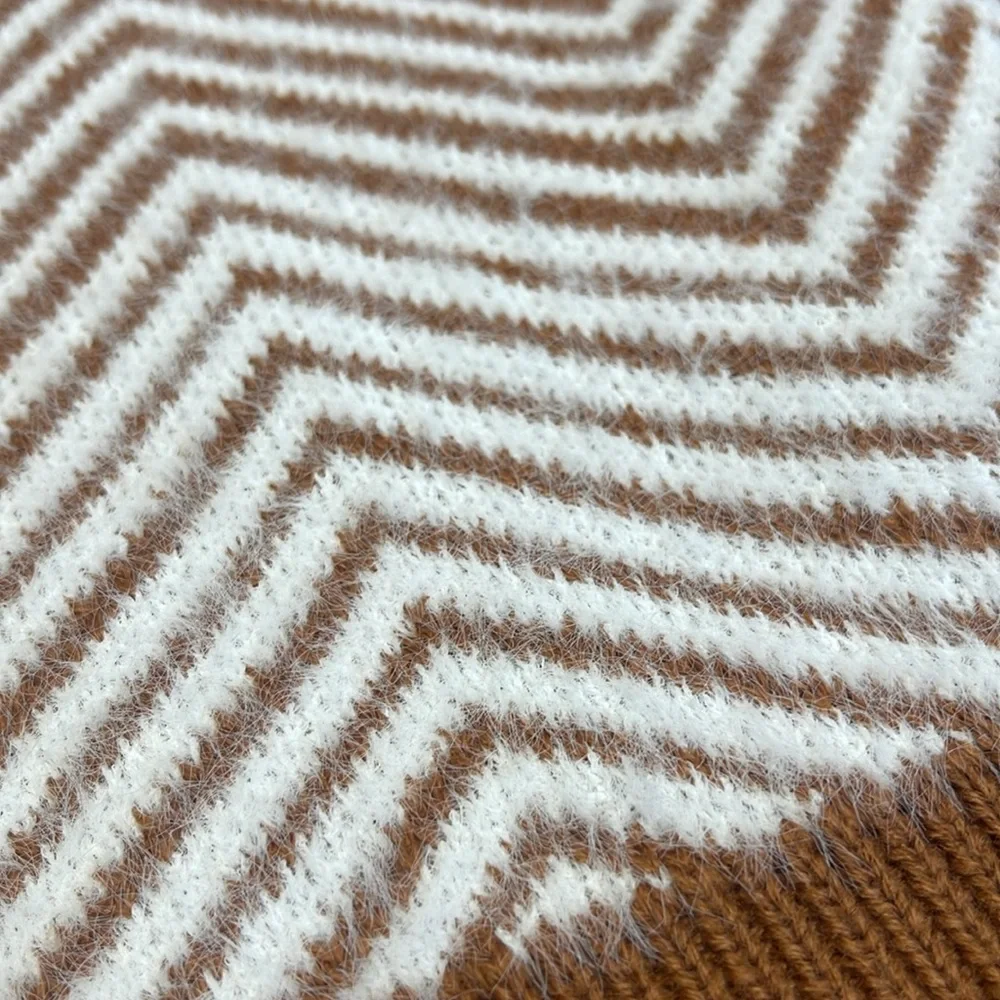Boutique Brown and White Chevron Fuzzy Soft Sweater Sz S